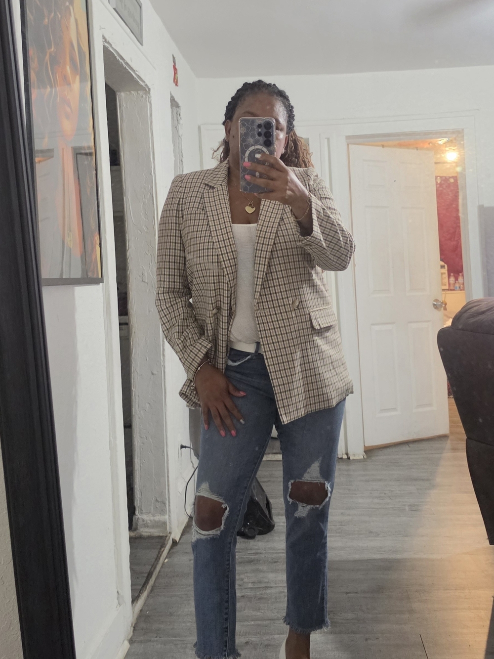 Madewell Plaid Blazer in Olive and Lavender - Picture 2 of 4